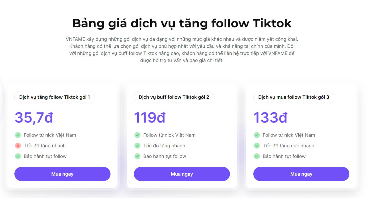 Hack follow Tiktok bằng VN fame.com